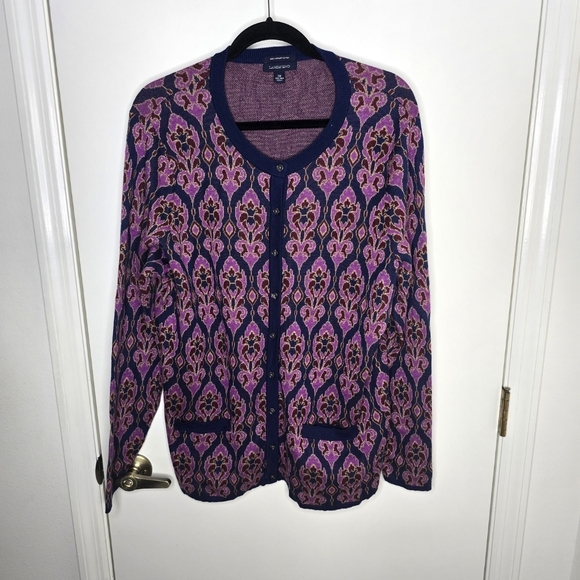 Lands' End Sweaters - Lands' End Women's Vibrant Purple Patterned Cardigan 1X